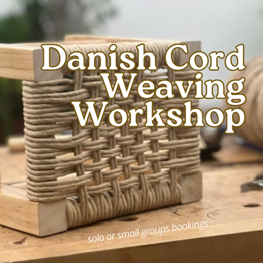 Danish Cord Weaving Workshop with woven basket on a wooden surface